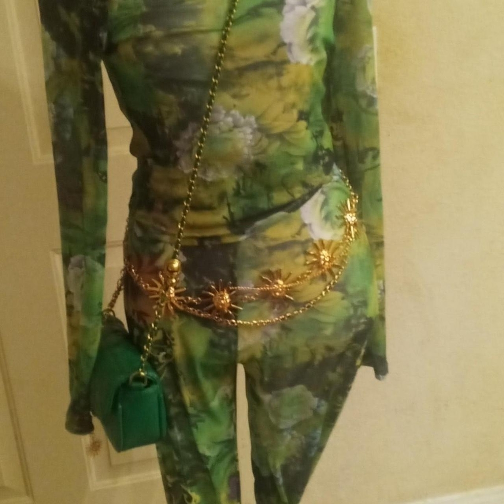 Green Floral Long Sleeve Top and Pants Set